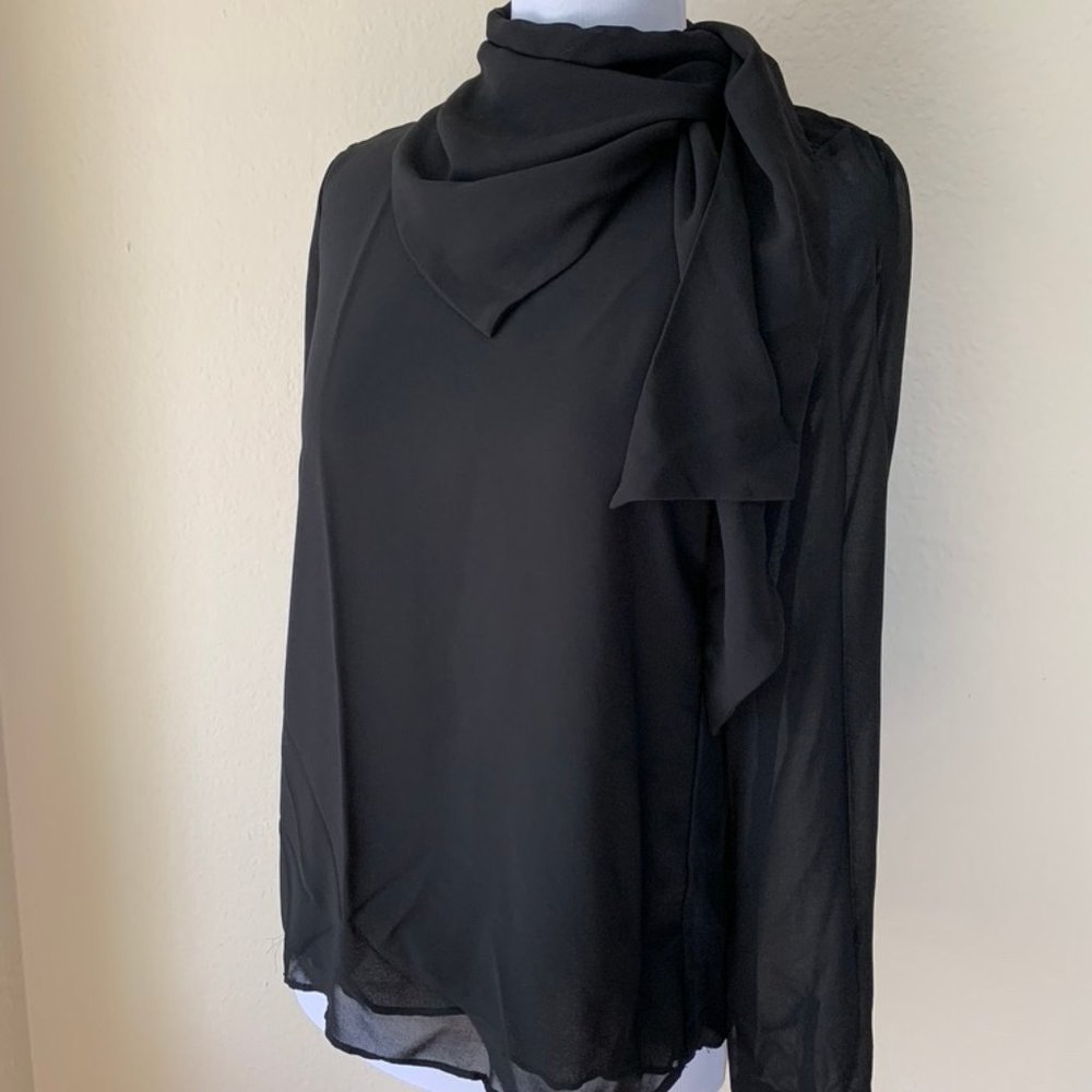 Zara Black Side Tie Bow Scarf Blouse